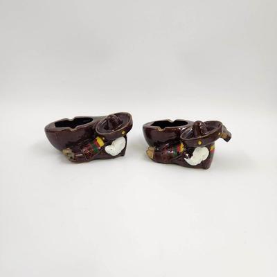 VINTAGE SOMBRERO SIESTA MEXICAN ASHTRAY COLLECTIBLE PAIR