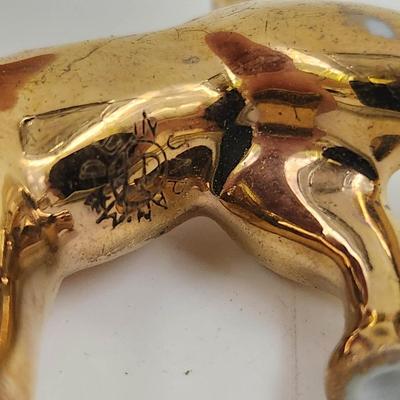 VINTAGE GOLD TONE CERAMIC DOG FIGURINE-MADE IN JAPAN