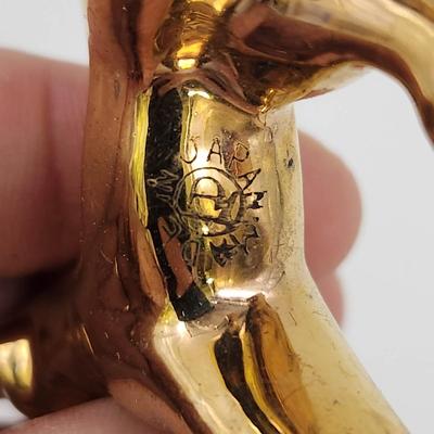 VINTAGE GOLD TONE CERAMIC DOG FIGURINE-MADE IN JAPAN