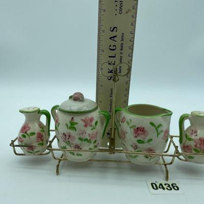Petite cream & sugar w/lid & salt and pepper, handmade