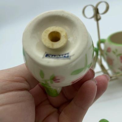 Petite cream & sugar w/lid & salt and pepper, handmade