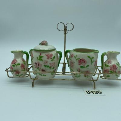 Petite cream & sugar w/lid & salt and pepper, handmade