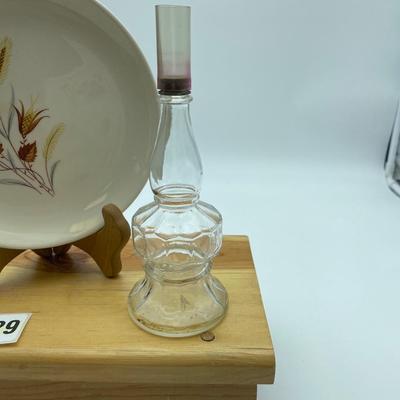 Autumn Harvest dessert plate & oil lamp lantern shape glass bottle