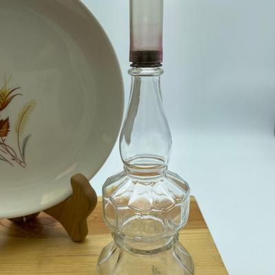 Autumn Harvest dessert plate & oil lamp lantern shape glass bottle