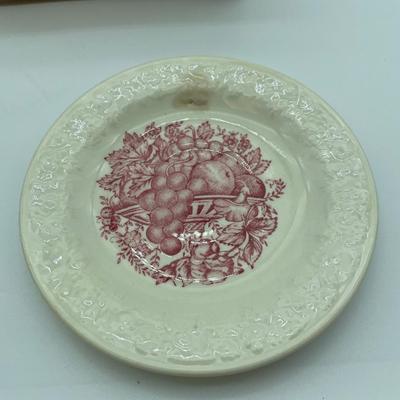 Vtg. Harvest red fruit basket & embossed edge plate