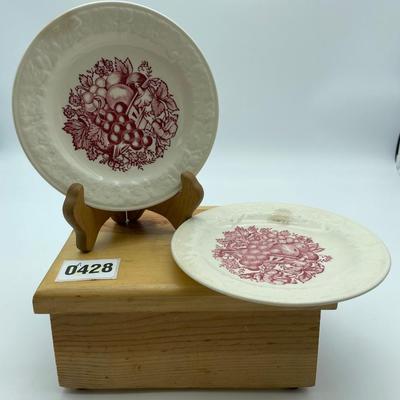 Vtg. Harvest red fruit basket & embossed edge plate
