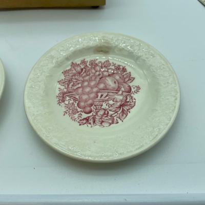 Vtg. Harvest red fruit basket & embossed edge plate