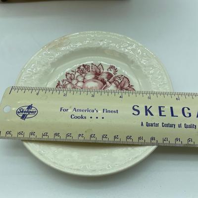 Vtg. Harvest red fruit basket & embossed edge plate