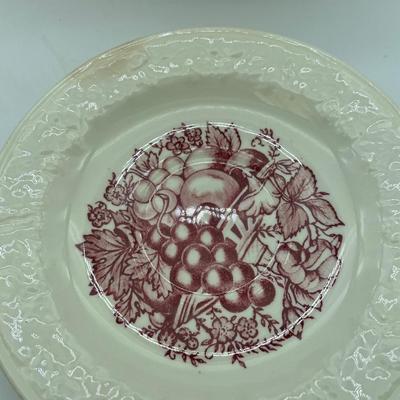 Vtg. Harvest red fruit basket & embossed edge plate