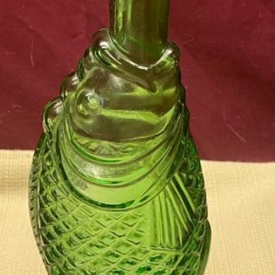 Vintage Green Glass Fish Bottle Decanter