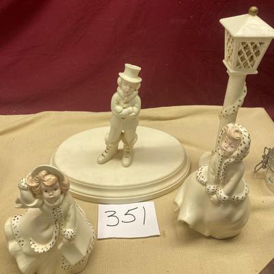 Vintage Ceramic Bisque Carolers Set w/Base