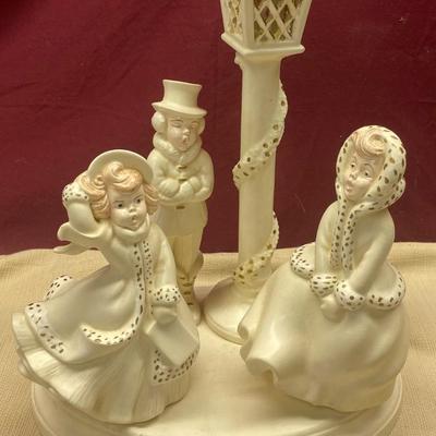 Vintage Ceramic Bisque Carolers Set w/Base
