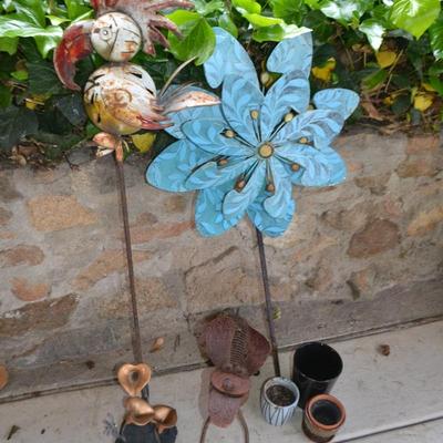 LOT 598 COLLECTION OF YARD DECOR AND POTS