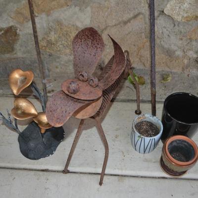 LOT 598 COLLECTION OF YARD DECOR AND POTS