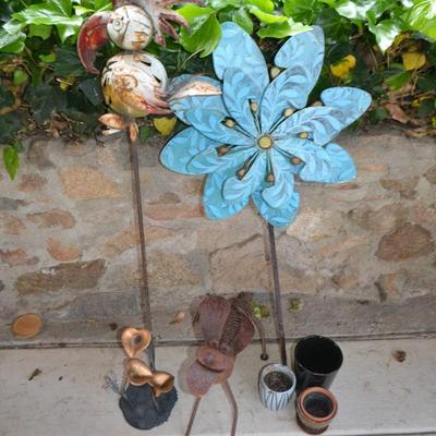 LOT 598 COLLECTION OF YARD DECOR AND POTS