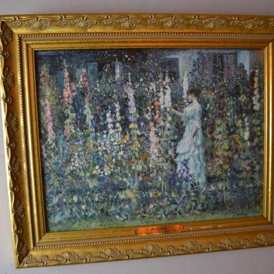 LOT 648   "HOLLYHOCKS" BY FREDERICK CARL FRIESEKE GICLEE CANVAS FRAMED PRINT