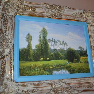 LOT 650 "VIEW AT ROUELLES LE HARVE" BY CLAUDE MONET FRAMED PRINT ON CANVAS