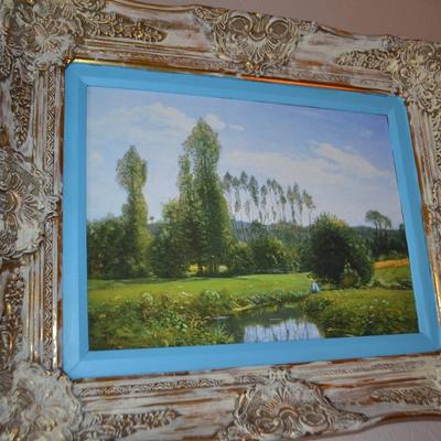 LOT 650 "VIEW AT ROUELLES LE HARVE" BY CLAUDE MONET FRAMED PRINT ON CANVAS