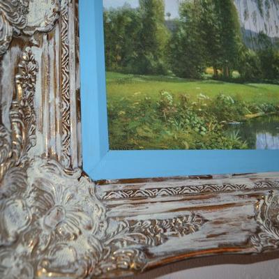LOT 650 "VIEW AT ROUELLES LE HARVE" BY CLAUDE MONET FRAMED PRINT ON CANVAS