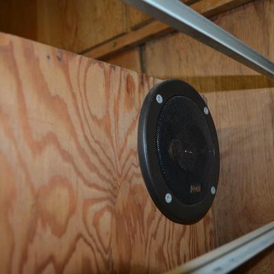 LOT 656. HOMEMADE SELF CONTAINED STEREO BOX WITH DRAWERS AND STEREO GEAR/SPEAKERS