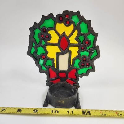 WROUGHT IRON STAINED GLASS CANDLE WINDOW