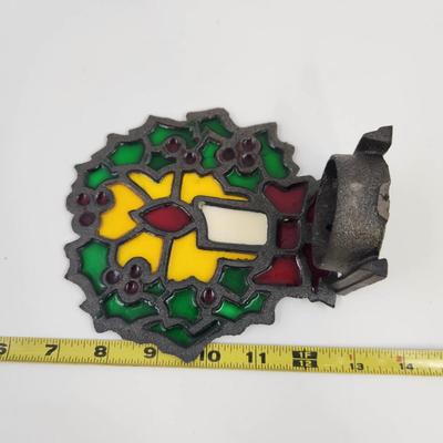 WROUGHT IRON STAINED GLASS CANDLE WINDOW