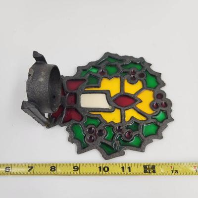 WROUGHT IRON STAINED GLASS CANDLE WINDOW