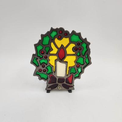 WROUGHT IRON STAINED GLASS CANDLE WINDOW