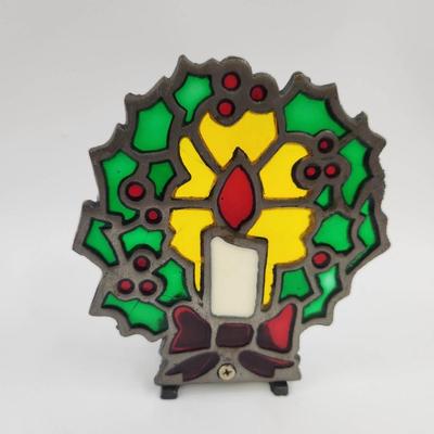 WROUGHT IRON STAINED GLASS CANDLE WINDOW