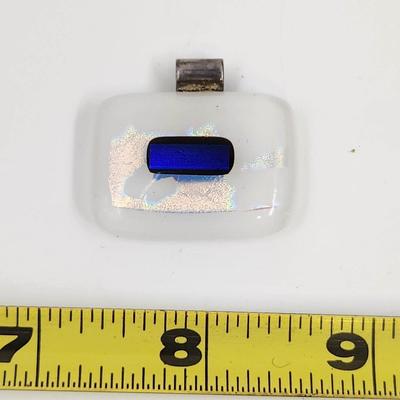 HAND CRAFTED IRIDESCENT GLASS ARTIST SIGNED PENDANT .925 SAVAGE 09 SIGNED