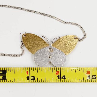 AVON 2 TONE SILVER & GOLD BUTTERFLY NECKLACE WITH EXTENDER