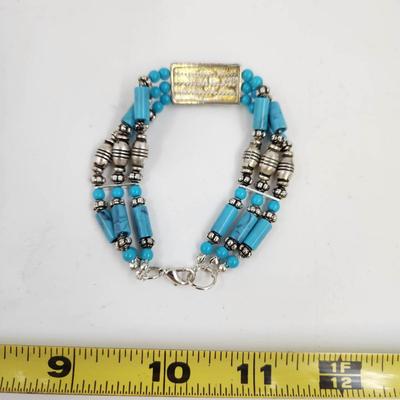 FAUX TURQUOISE & SILVERTONED BEADED BRACELET