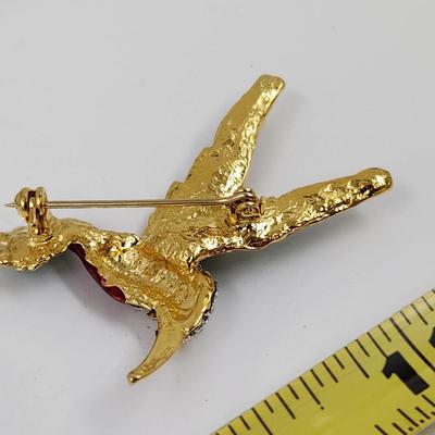 JEWELED GOLD TONED HUMMINGBIRD BROOCH