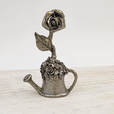 S & A PEWTER WATERING CAN & ROSE THIMBLE