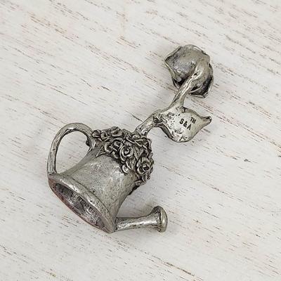 S & A PEWTER WATERING CAN & ROSE THIMBLE