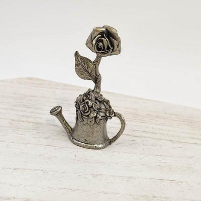 S & A PEWTER WATERING CAN & ROSE THIMBLE