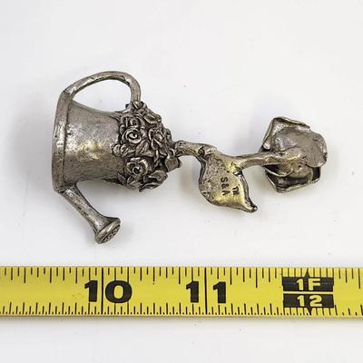 S & A PEWTER WATERING CAN & ROSE THIMBLE