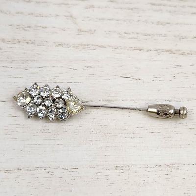 ANTIQUE SILVERTONED & CLEAR RHINESTONE LAPEL PIN