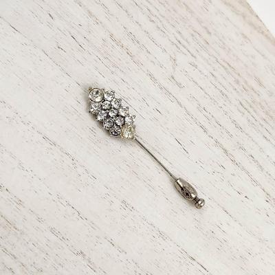 ANTIQUE SILVERTONED & CLEAR RHINESTONE LAPEL PIN