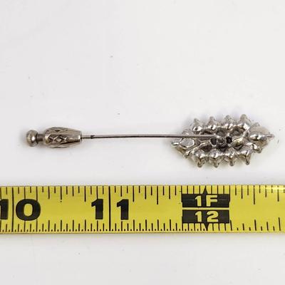 ANTIQUE SILVERTONED & CLEAR RHINESTONE LAPEL PIN