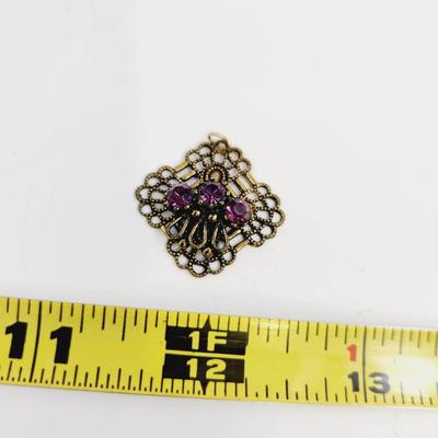 ANTIQUE FINISH FAUX AMETHYST EARRINGS & PENDANT SET