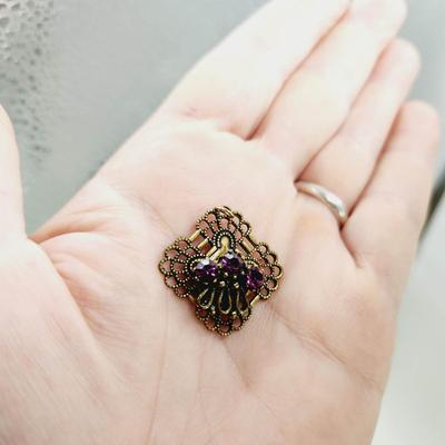 ANTIQUE FINISH FAUX AMETHYST EARRINGS & PENDANT SET