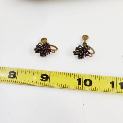 ANTIQUE FINISH FAUX AMETHYST EARRINGS & PENDANT SET