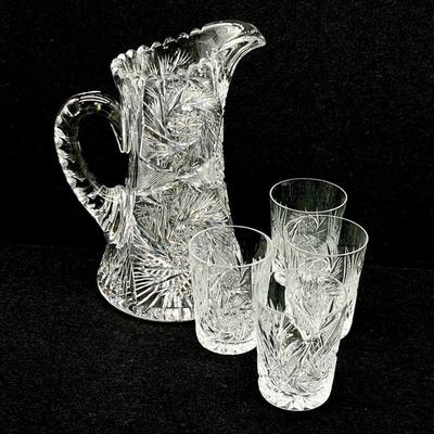 Crystal Pitcher & Four Matching Glasses