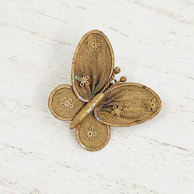 VINTAGE GOLD TONED MESH BUTTERFLY BROOCH