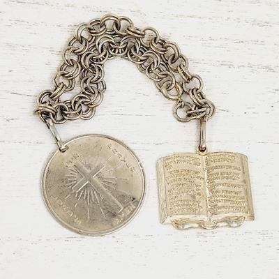 10 COMMANDMENTS & LORDS PRAYER CHARM & GOLD TONED CHAIN BRACELET