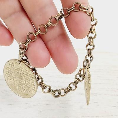 10 COMMANDMENTS & LORDS PRAYER CHARM & GOLD TONED CHAIN BRACELET