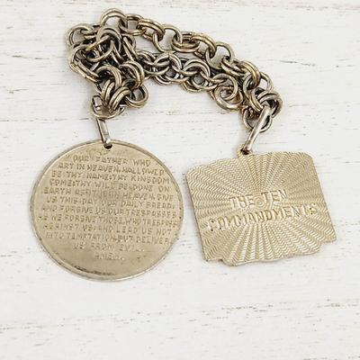 10 COMMANDMENTS & LORDS PRAYER CHARM & GOLD TONED CHAIN BRACELET