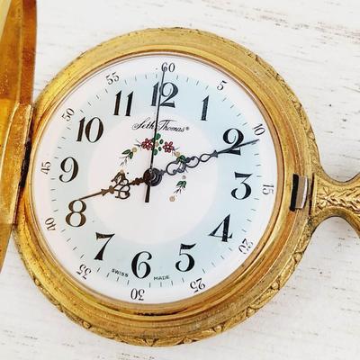 SETH THOMAS GOLD TONED COLLECTIBLE POCKET WATCH
