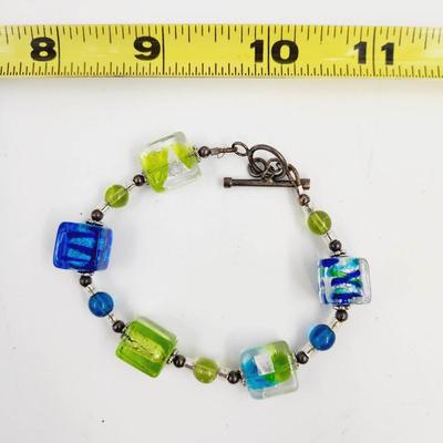 BEAUTIFUL BLUE & GREEN GLASS BRACELET